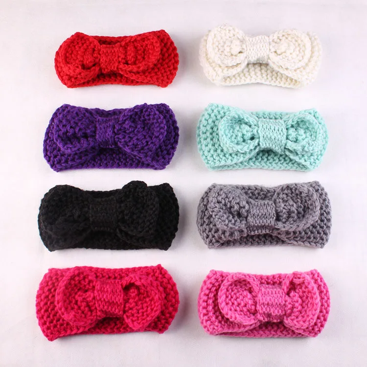 Горячая Распродажа повязка на голову для маленьких девочек вязаная с большим