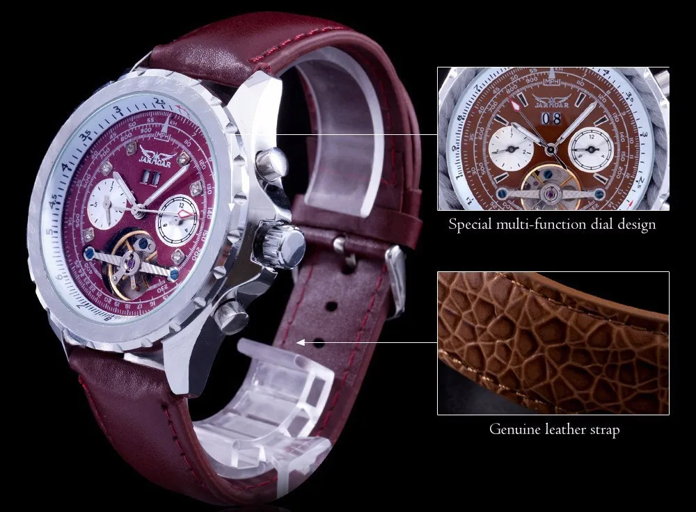 masculino Мода Элитный бренд Jaragar механические Для мужчин Часы Тахометр Tourbillon Автоматическая Дата циферблат Reloj Hombre