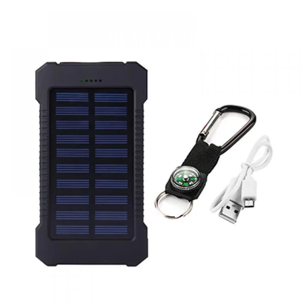 black Горячая солнечное зарядное устройство 10000mAh power Bank водонепроницаемый 2 внешнее зарядное usb-устройство для аккумулятора телефона повербанк с светодиодный светильник для xiaomi - Цвет: black