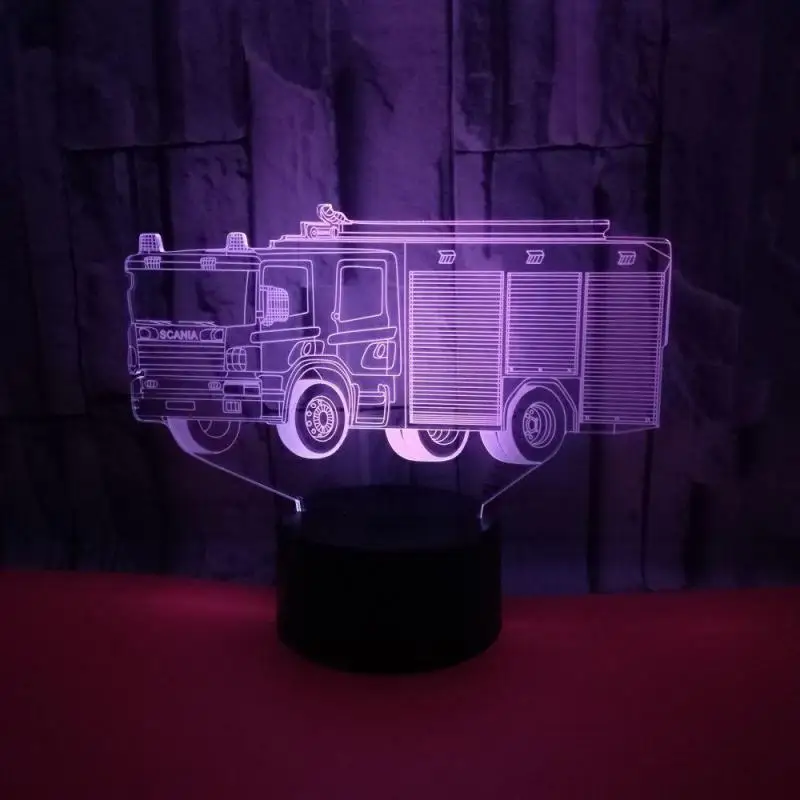 Пожарная машина 3d настольная лампа led ночник семь цветов сенсорный пульт