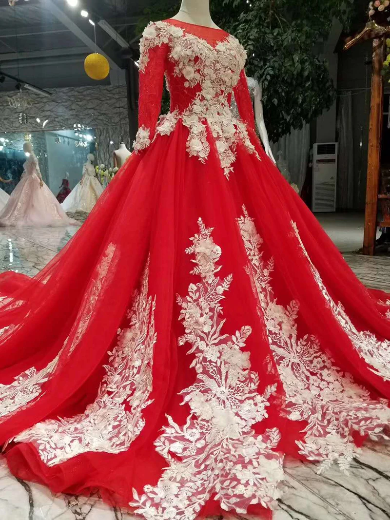 Фото Красное вечернее платье LSS151 для свадьбы кружевное с круглым вырезом и длинными Красное вечернее платье LSS151 для свадьбы кружевное с круглым вырезом и длинными
