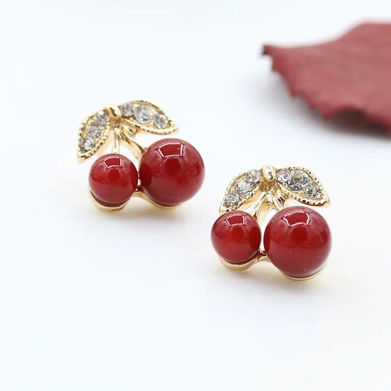 Двойные серьги гвоздики в виде вишни Золотые кристаллы листья стразы