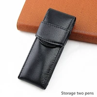 genuine high quality leather fountain pen case bag for 2 pens black pen holder pouch