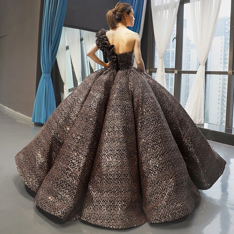 J66860 Jancember One-Shoulder Evening Dresses 2020 Gorgeous Ball Gown With Black Flower Special Occasion Dress