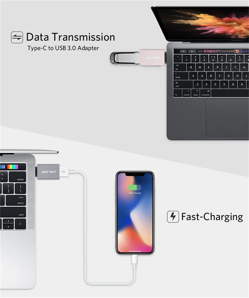 USLION usb type c для Usb 3,0 адаптер OTG type C кабель конвертер для samsung Galaxy S8 S9 OTG адаптер Поддержка передачи данных