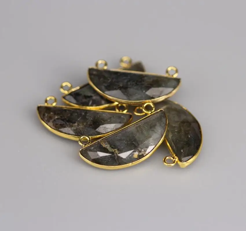 Позолоченные граненые полукруглые подвесные соединители из Лабрадорита