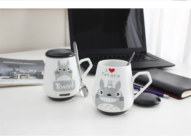 OUSSIRRO Totoro, керамическая чашка, ложка с крышкой, милая мультяшная кружка для детей, Студенческая чашка, высокая емкость, Офисная чашка для молока
