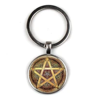 fashion trap pentagram keychain magic pagen amulet keyring supernatural weika devil charm key chain man woman retro gift jewelry