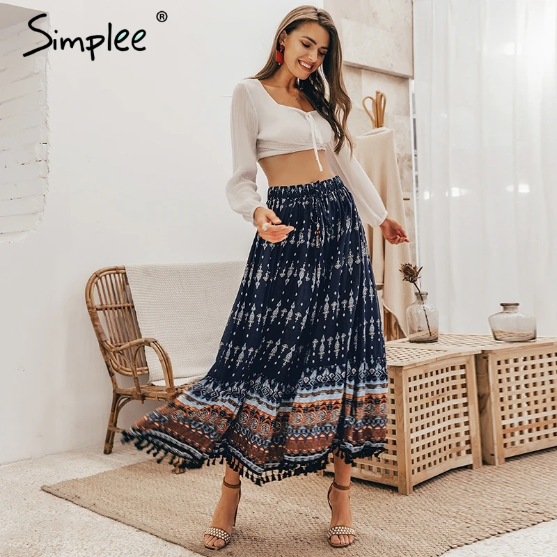 женская длинная юбка Simplee с цветочным принтом хлопковая богемная высокой талией