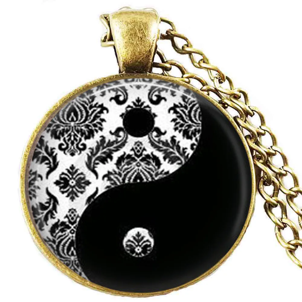 Дамаск черный белый ожерелье Инь Янь подвеска китайский фонарь дзэн со