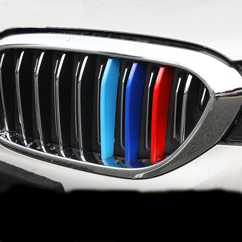 Car Styling Tricolor M Front Grille strips ABS exterior cover trim Motorsport Stickers for BMW 5 Series F10 F18 G30 G38 528