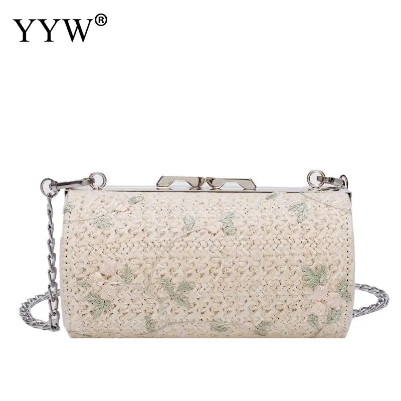 Женская Соломенная Сумка с вышивкой маленькая белая вместительная сумка клатч