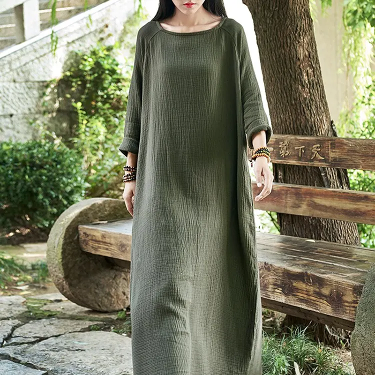 Длинное Хлопковое платье миди с длинным рукавом в китайском стиле|long dress|long dress