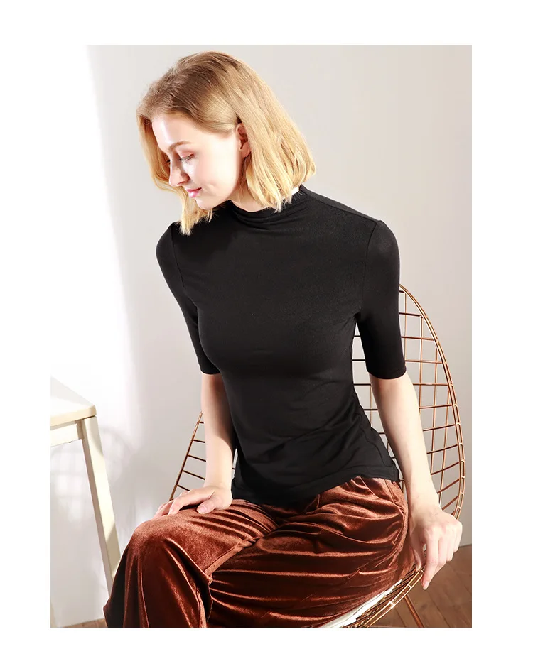 Moda Jihan, женская футболка, базовые футболки, приталенные базовые футболки, топы, новинка, хлопок, с высоким воротом, половина рукава, тонкие женские футболки