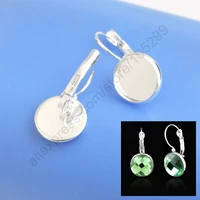 50pcs geniune 925 sterling silver jewelry findings 12mm flat disco cabochon cameo settings earring french lever back