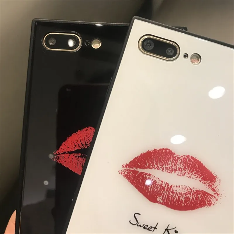Для iPhone 6 6s, мягкий чехол из закаленного стекла с милыми губами для iPhone X, 7, 6 S, 7 plus, 8, 8 plus, парный чехол для телефона