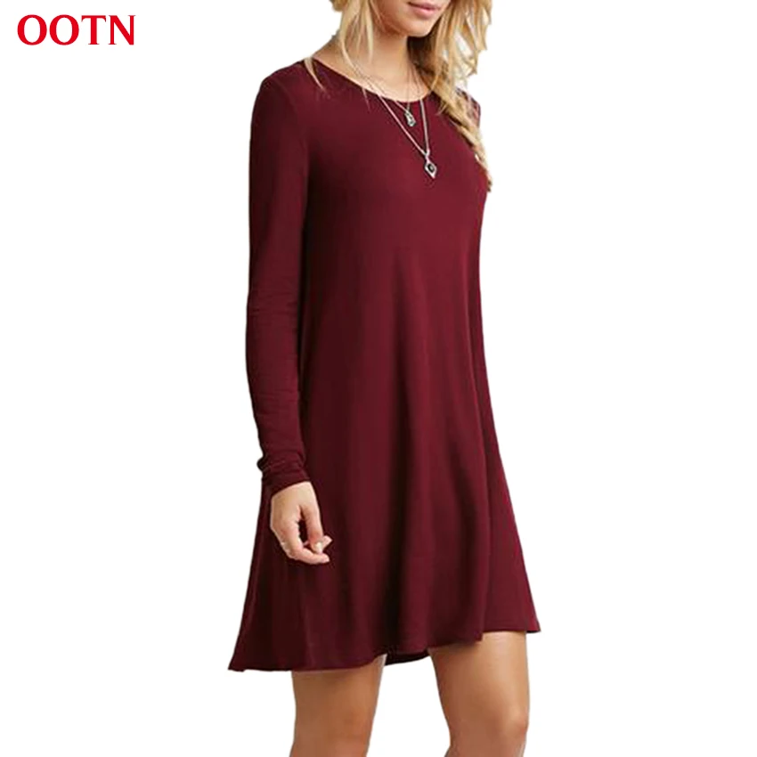 OOTN красное Повседневное платье для женщин зима весна прямой длинный рукав хлопок
