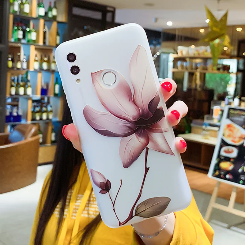 3D рельефные цветочные чехлы для Huawei Mate 20 10Pro чехол P Smart 2019 P20 P30 Pro Y7 Y9 матовый
