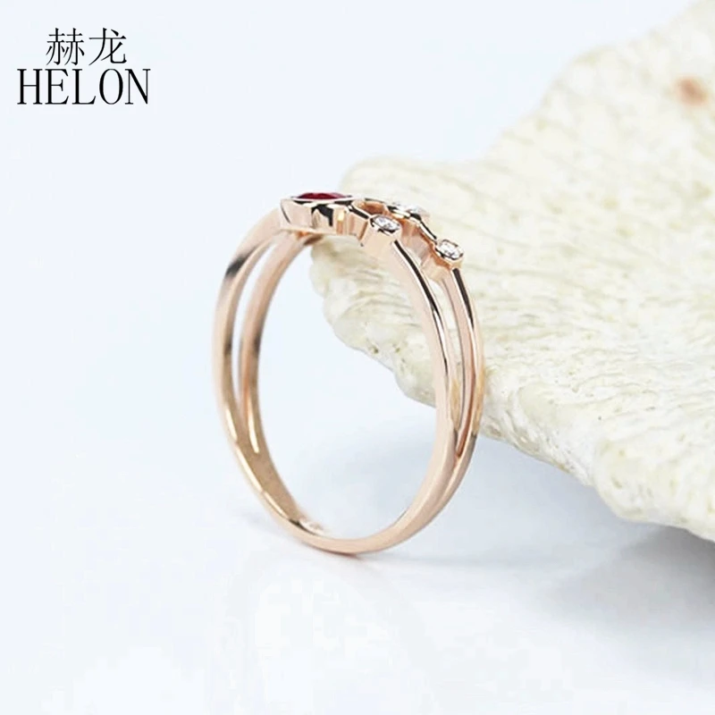 HELON Solid 14K(AU585) розовое золото Сертифицированный круглый 0.276ct с натуральным красным Рубином& Алмазы обручальные кольца женские модные ювелирные изделия