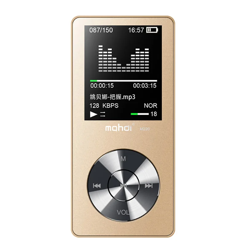 Золотой Спортивный MP3-плеер с динамиком 8G 80 часов, полностью металлический MP3 музыкальный плеер с экраном, диктофон, видео, нарукавник, наушники - Цвет: Золотой