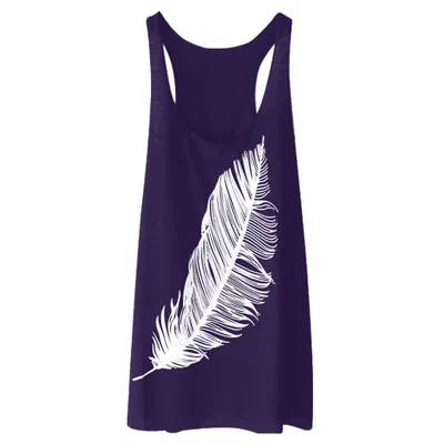 purple tank top Luzuzi/10 цветов, новинка, топы на бретелях, женская летняя длинная жилетка с принтом перьев, модный топ, удобная одежда, лидер продаж, 5XL CE3229 - Цвет: purple tank top