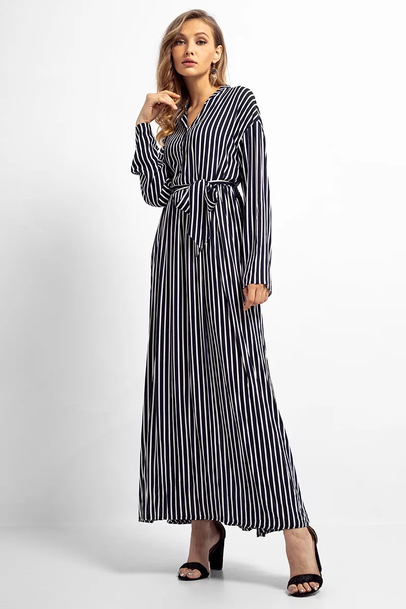 Women Abaya Fashion Striped Patchwork Muslim Buttons Arabic Gown Kaftans & Jubah Ramadan Kimono Female ZD83021 | Тематическая
