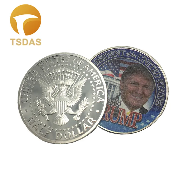 Free Shipping Souvnir Coin 1pc America Colorful Donald Trump & White House Silver Plated Ornament Coins|donald trump|coin ornamentscoin coins |