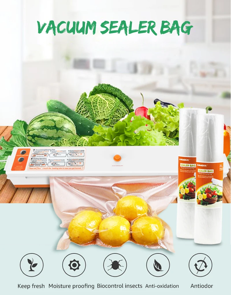 ANIMORE пищевая вакуумная сумка, кухонные пакеты для хранения продуктов для вакуумного упаковщика, пищевая свежесть, длительное хранение 12+ 15+ 20+ 25+ 28 см* 500 см, 5 рулонов/партия