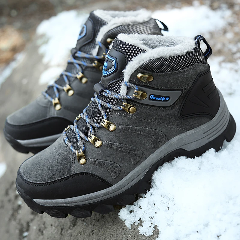 Warm Men Winter Boots Suede Leather Snow Fur Plush Shoes Lace Up Outdoor Plus Size | Обувь