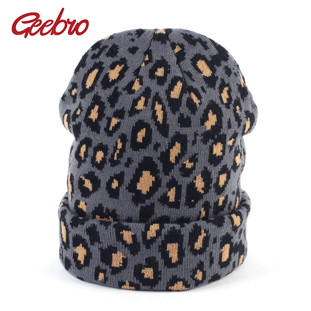 

Geebro Women's Leopard Beanie Winter Knitted Warm Acrylic Slouchy Beanie for Girls Autumn Casual Balavaca Hat Skullies&Beanies