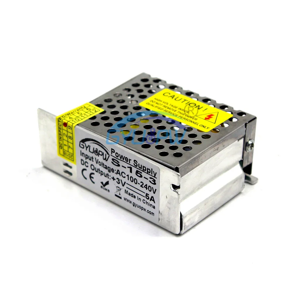Одиночный выход DC3V 5A 15W источник питания трансформатор 100-240V AC к 3V15W адаптер для