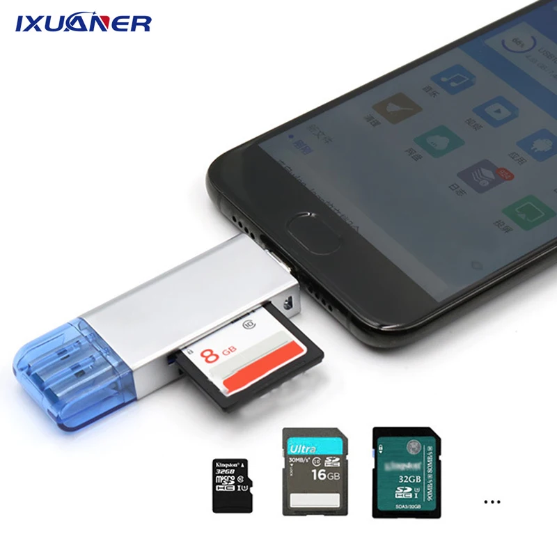 

Alloy 2 In 1 USB Card Reader Universal Micro TF/SD Card Reader Phone Extension Headers Adapter for Samsung Xiaomi Huawei Phones