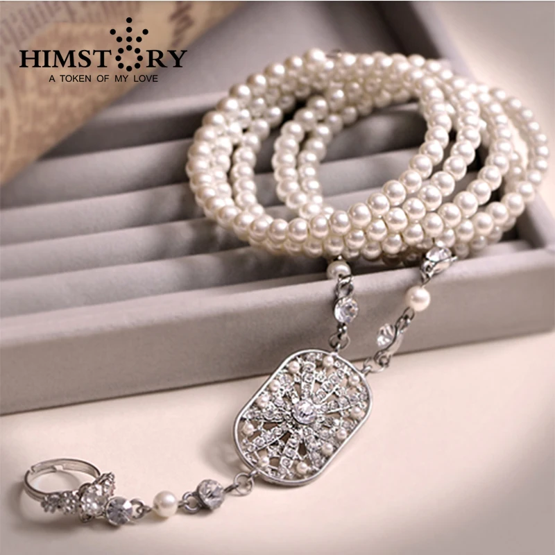 

HIMSTORY The Great Gatsby стразы жемчужный браслет свадебный ювелирный браслет с кисточкой