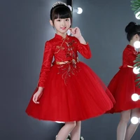 exquisite chinese style kids girl birthday party dresses toddler red long sleeves autumn flower little girl cheongsam dress