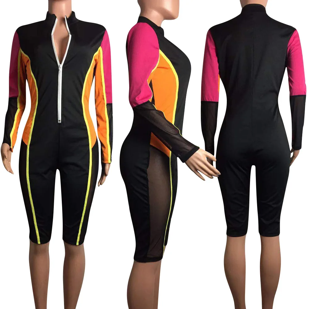 Стильный уличный дизайн женский комбинезон с длинными рукавами оболочка сетка