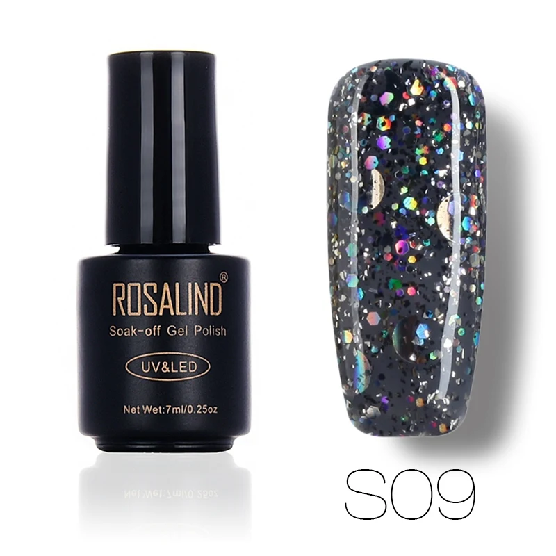 S09 ROSALIND гель 1S черная бутылка 7 мл звезда и Луна блеск S01-12 УФ и светодиодный Маникюр замачивающийся гель лак для ногтей маникюр гель лак - Цвет: S09