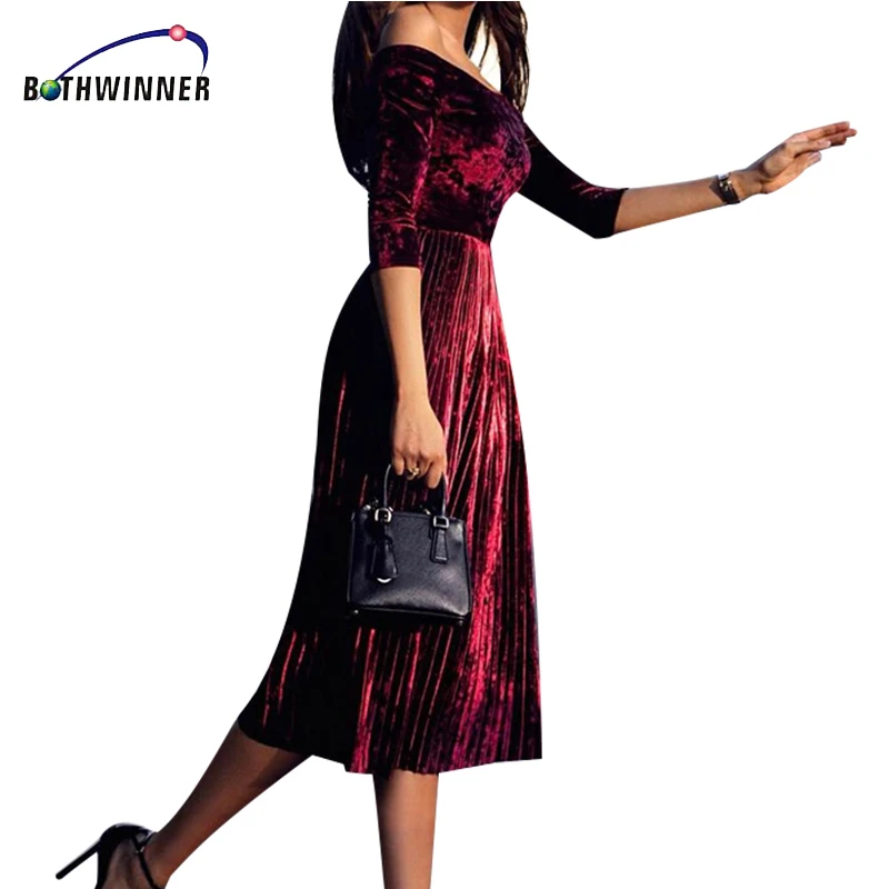Осеннее платье Bothwinner 2017 женские сексуальные платья с открытыми плечами для