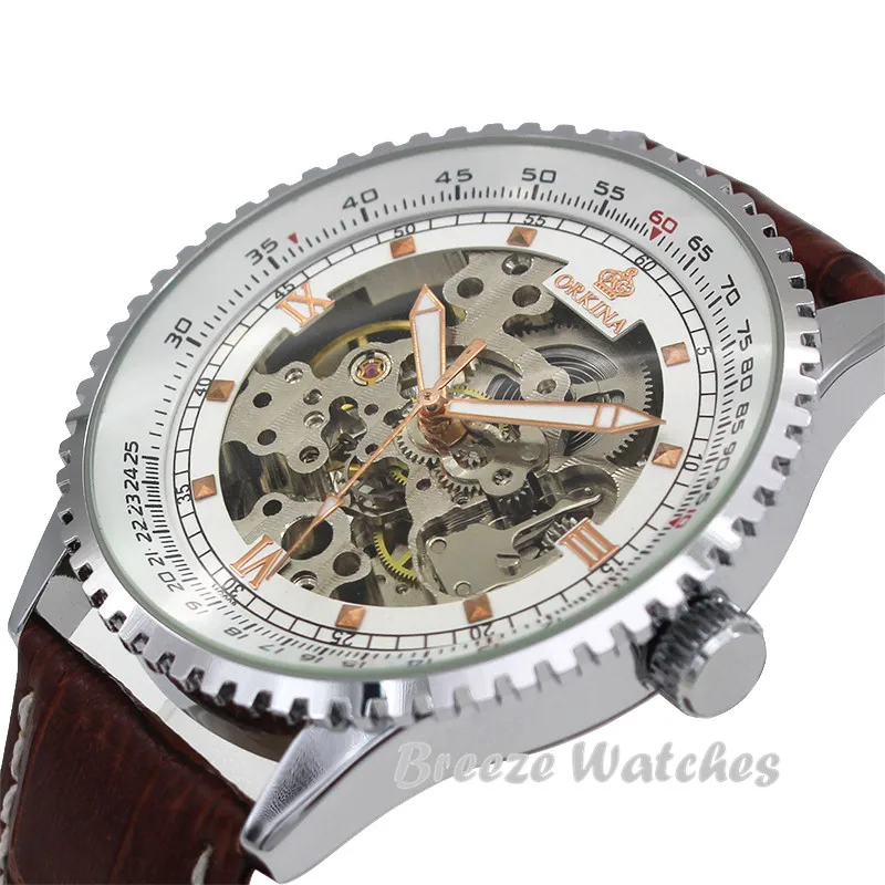 

MG. ORKINA Geared Bezel Retro Skeleton Dial Auto Mechanical montre automatique homme Men Clock Wristwatch