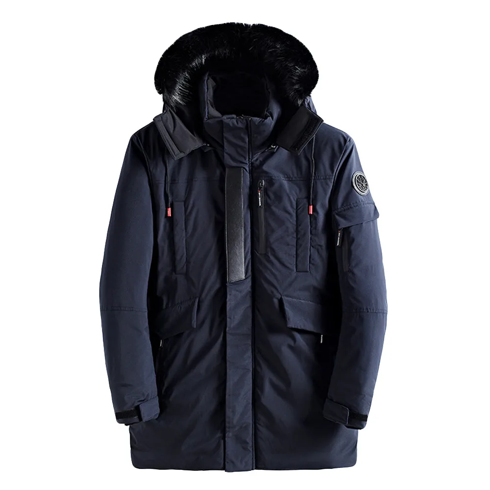 Mens Winter Medium Length Zipper Hoodie Thickened Wind Proof Cotton Outwear Winner Warm Color Coat Drop Shipping | Мужская одежда