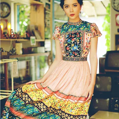 Женское длинное шифоновое платье дизайнерское подиумное Лоскутное Платье макси