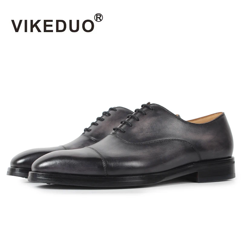 VIKEDUO Handmade Men Oxford Formal Shoe 2020 Gray Genuine Cow Leather Wedding Office Dress Plus Size Footwear Zapato Hombre | Обувь