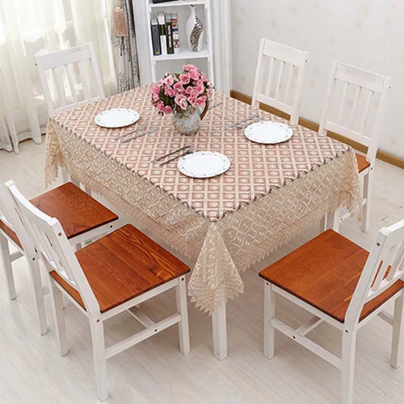 Прозрачная скатерть с вышивкой венецианская кружевная для обеденного стола