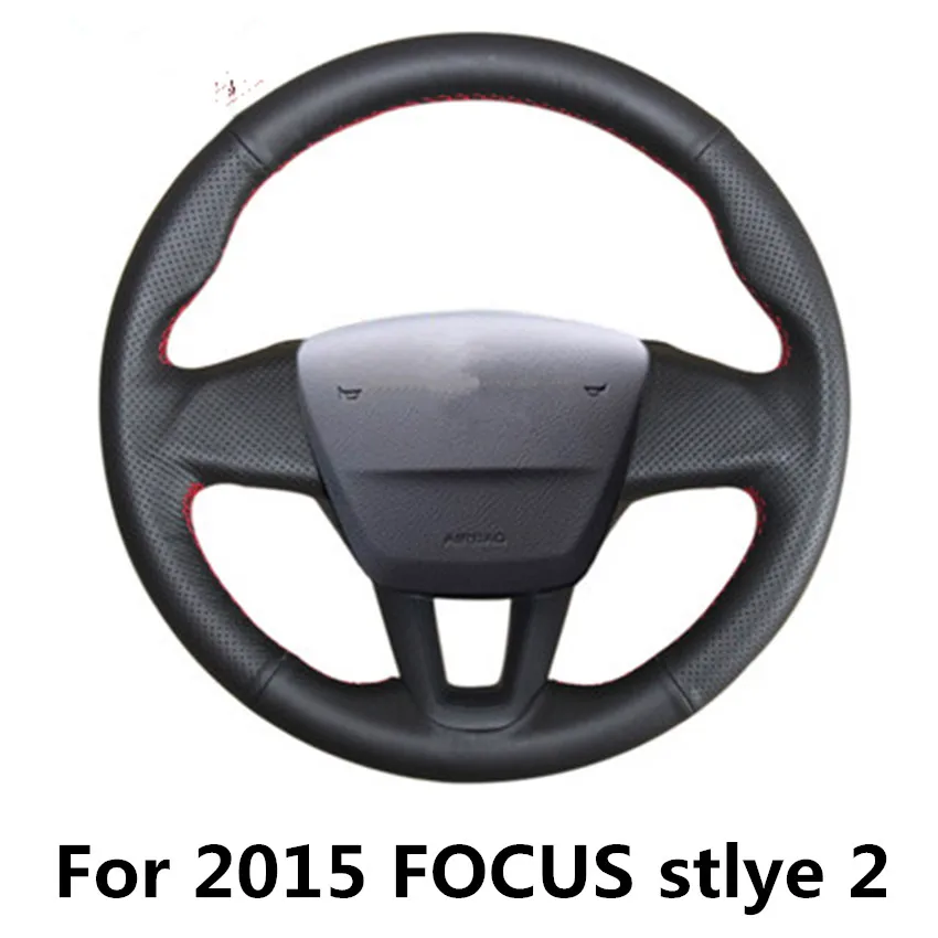 For2015 FOCUS style2 Прошитый кожаный чехол рулевого колеса автомобиля аксессуары для FORD FOCUS MK2 MK3 2005-2011 2011 - Название цвета: For2015 FOCUS style2