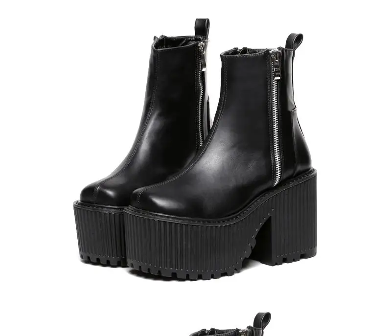 1 Botines tacon mujer; черно-белые ботинки на платформе; ботинки в байкерском стиле в стиле панк-рок; ботильоны на молнии; новые ботинки на высоком каблуке - Цвет: 1