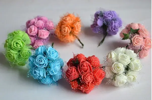 5 шт./лот мини букет невесты Ручные цветы смешанные цвета пенопластовые розы DIY