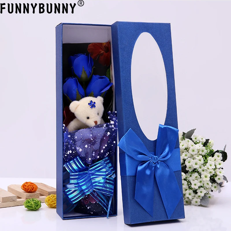 FUNNYBUNNY I Love You Голубой букет с цветами ароматизированные мыльные розы милый