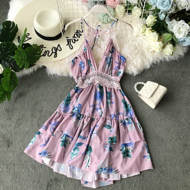 2019 новые модные женские платья летние сексуальные цветочные печатные Кружева