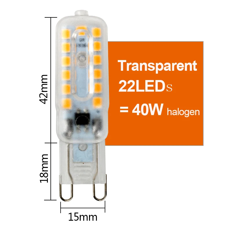 G9 светодиодный светильник 220 V SMD 2835 лампада 240 V лампы 360 градусов заменить 20 W 40 W галогеновая лампа для люстры - Испускаемый цвет: 22LEDs Transparent