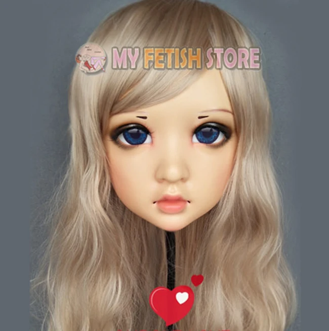 

(Wo) Женская милая девочка резиновая полуголовая маска кигуруми с BJD глазами Косплей японское аниме ролевая маска Лолиты Трансвестит кукла
