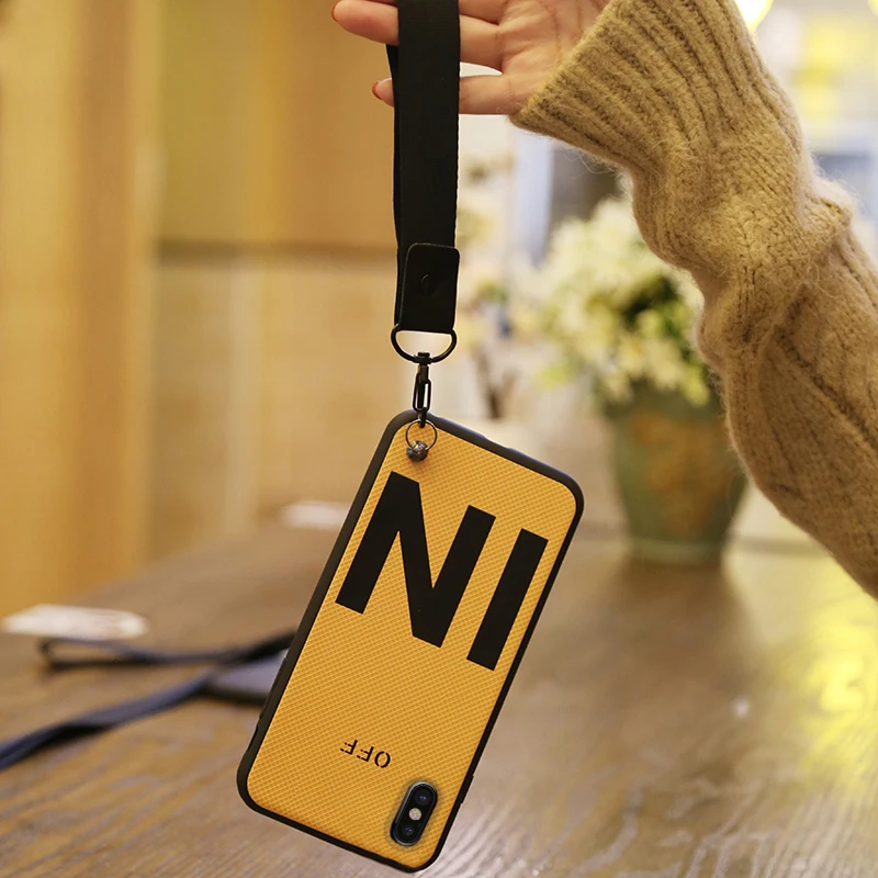 OUJINUO Fashion Letters Phone Case For iPhone 7 8 Plus 6 6s Hang Strap Lanyard TPU Silicone Cover X XS Capa |